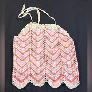 Freshman 1996 Knit Chevron Halter Top - Pink & Orange Scalloped Hem Size M NWOT
